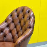 Fauteuil de direction Chesterfield en cuir marron
