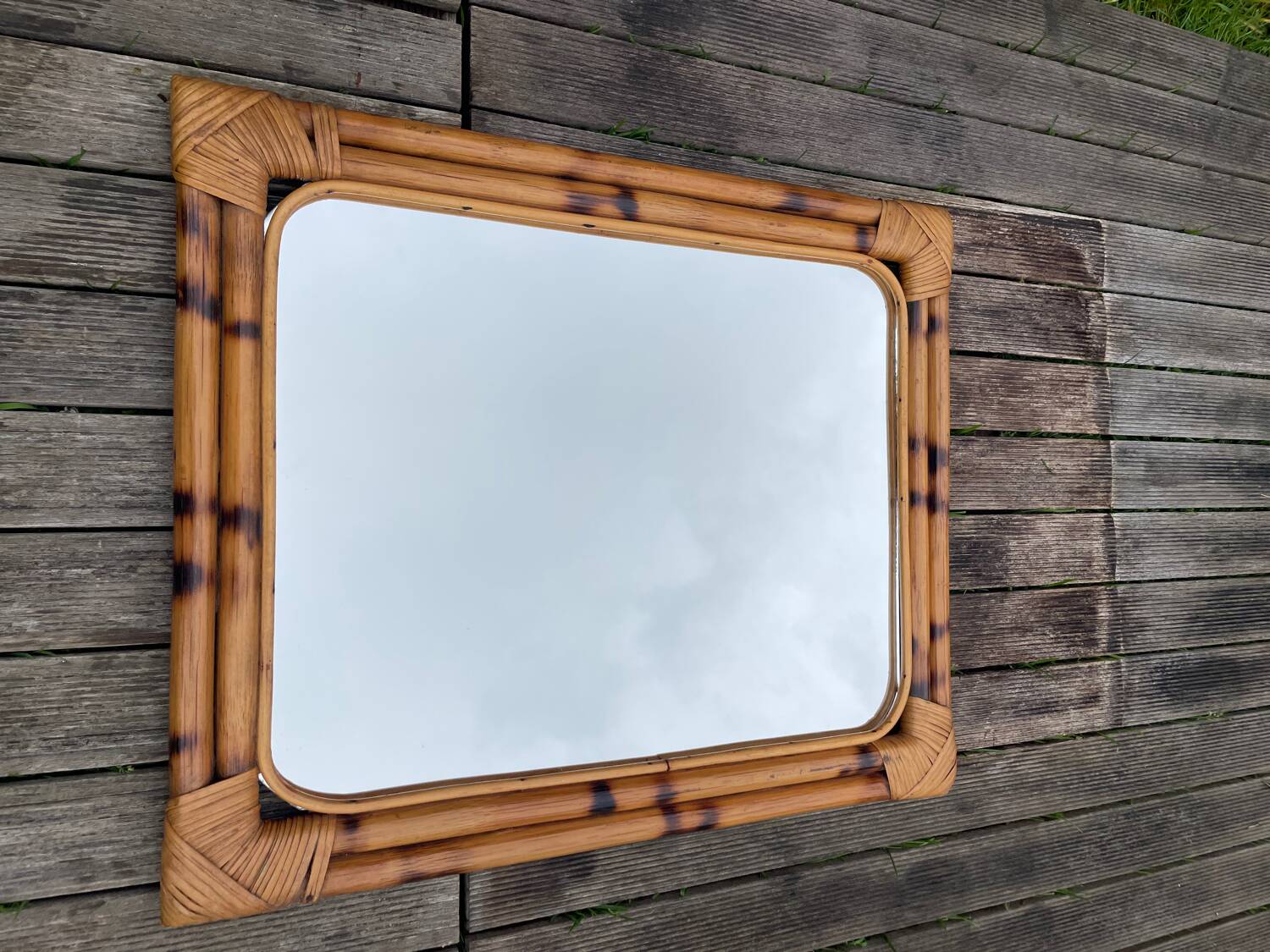 Miroir bambou rectangulaire vintage 1970