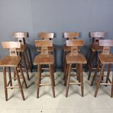 Set of 8 vintage brutalist bar stools, 1960s