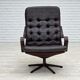 Fauteuil pivotant scandinave des années 1970, en cuir patchwork d'origine.