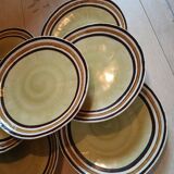 7 old stoneware flat plates