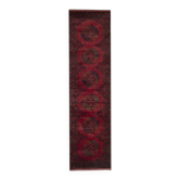 Burgundy Geometric Wool Runner, Hand-Knotted Afghan Tribal Hallway Rug