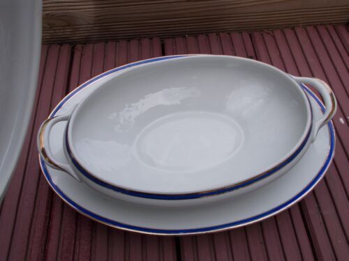 Vegetable and its dish Limoges porcelain blue and gold fillet