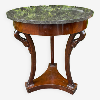 Empire style pedestal table with gooseneck, marble top.