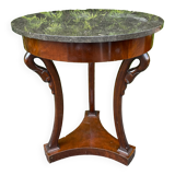 Empire style pedestal table with gooseneck, marble top.