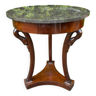 Empire style pedestal table with gooseneck, marble top.