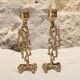 Pair of gilded bronze candlestick holders in brutalist style from around 1970.