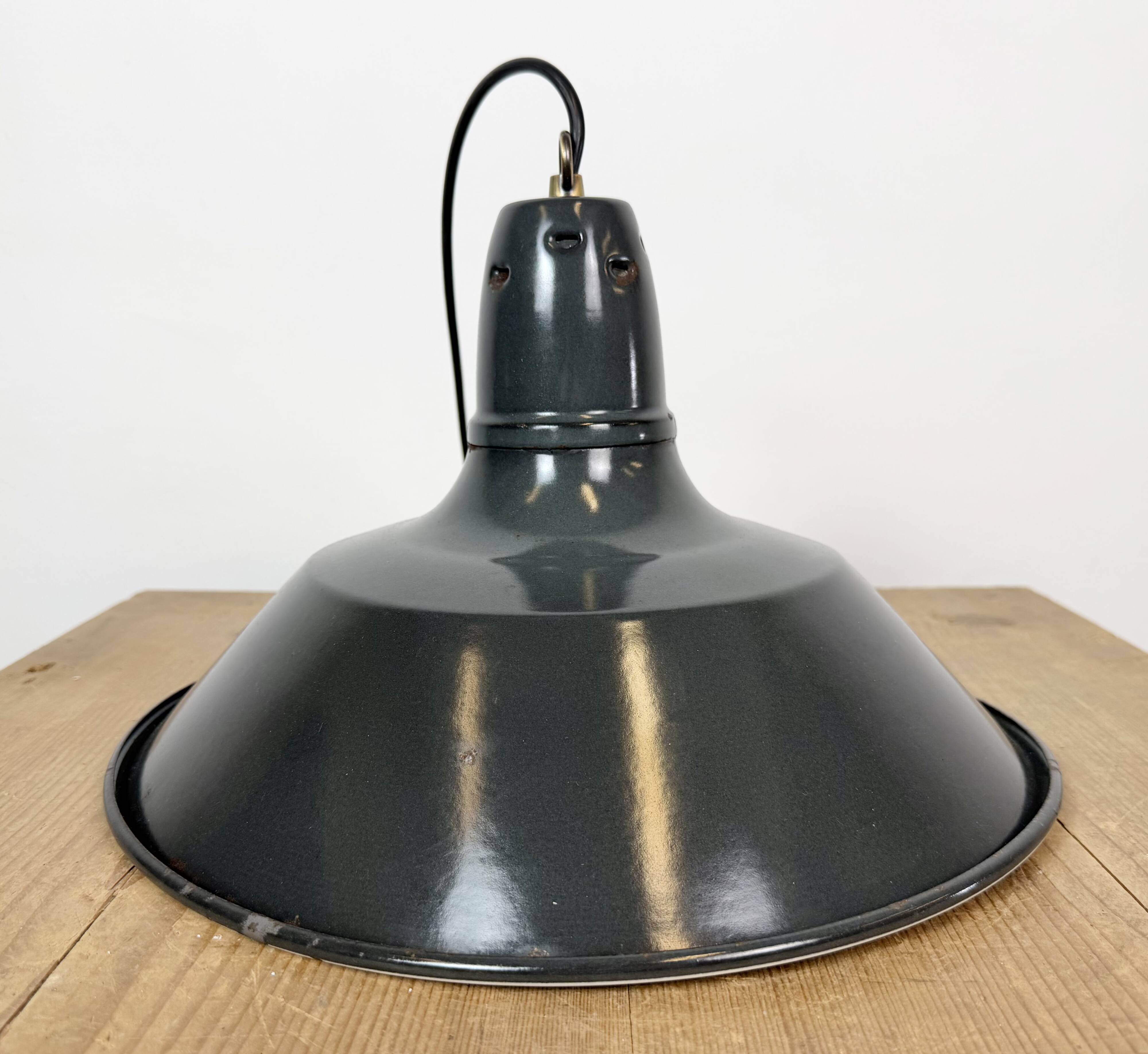 Industrial French Black Enamel Factory Pendant Lamp, 1960s