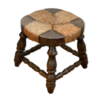 Wooden and straw stool