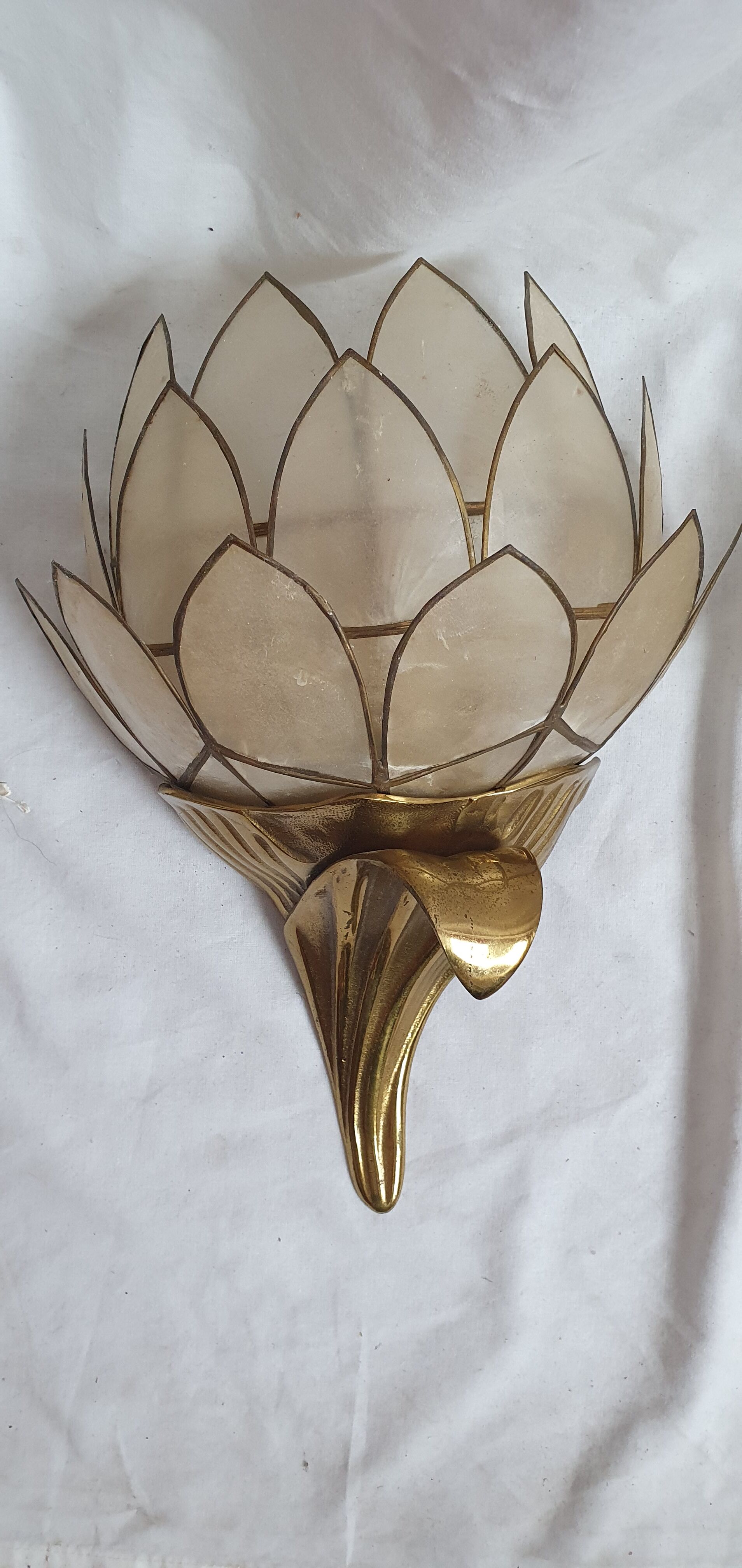 Paire d'appliques lotus bronze & nacre 1970