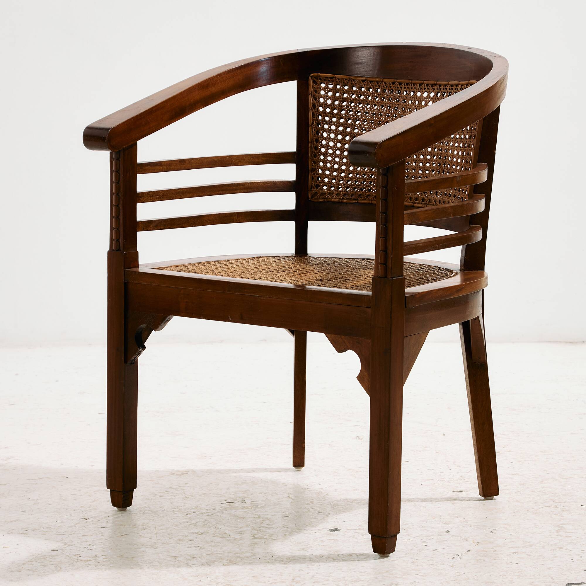 Beech and rattan armchair