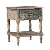 Bedside plant rest with shelf and drawer old teak original piece from India