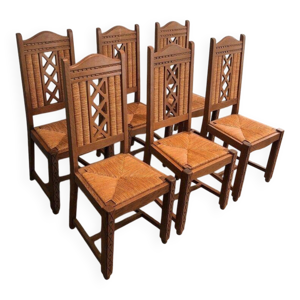 Lot de 6 chaises brutalistes - rotin