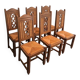 Lot de 6 chaises brutalistes en bois et rotin