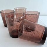 5 gobelets à eau en verre bullé violet vintage
