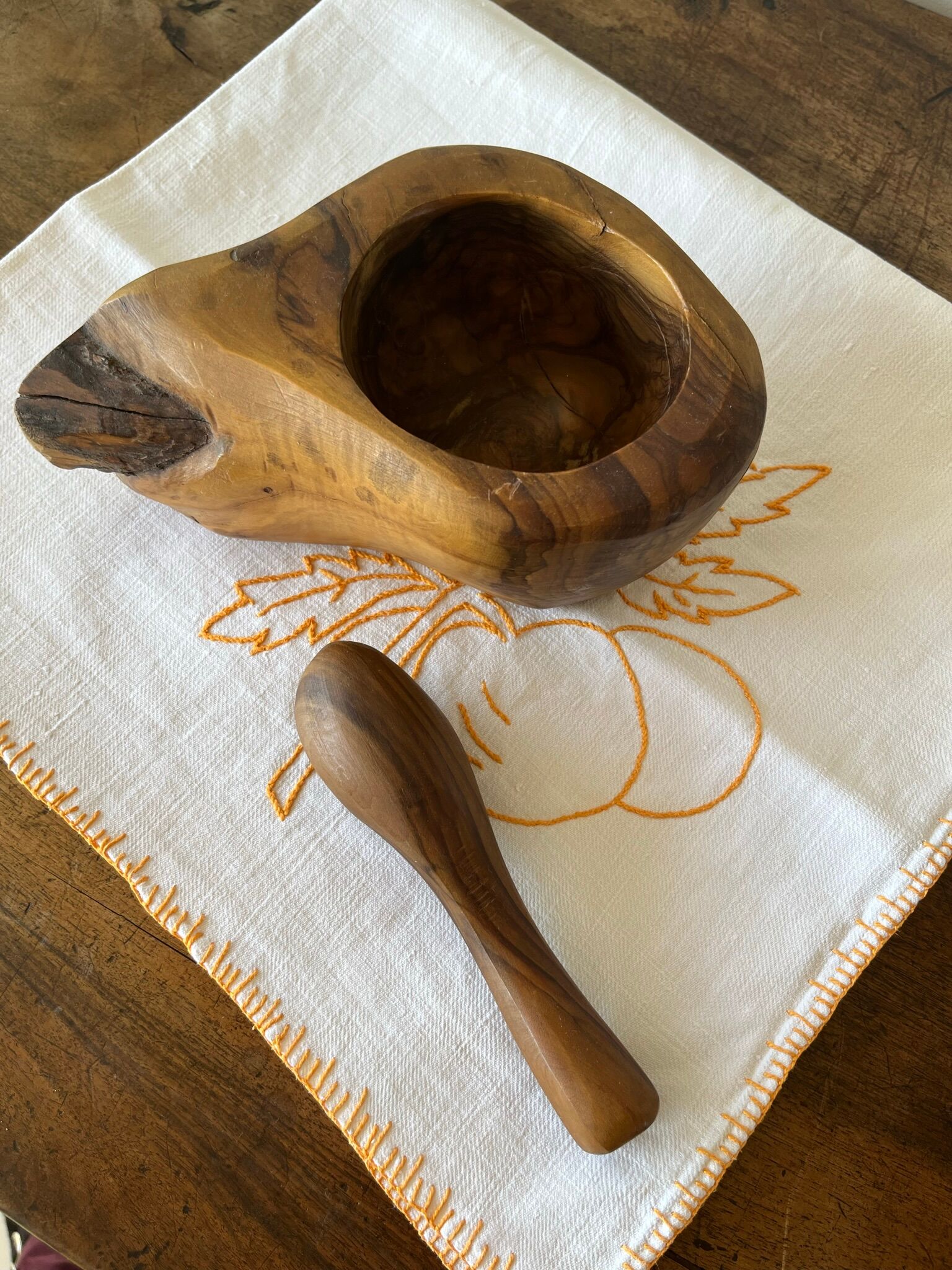 Olive mortar and pestle