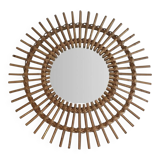 Round sun-shaped rattan wall mirror, vintage 1970
