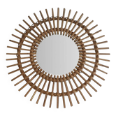 Round sun-shaped rattan wall mirror, vintage 1970