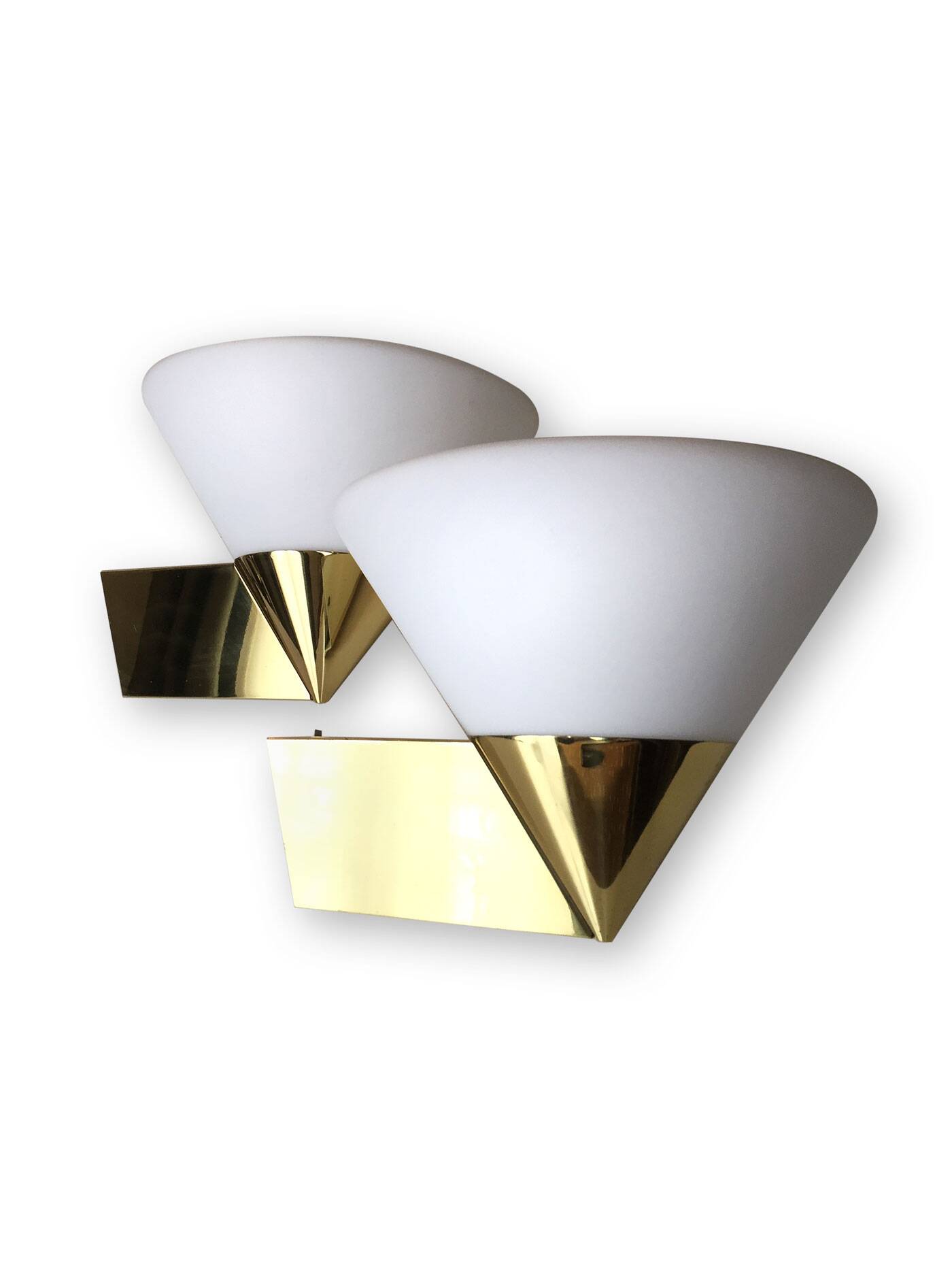 Brass and opaline wall lamp Limburg Germany 1970