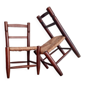 Mini chaise en bois et paille - look brutaliste