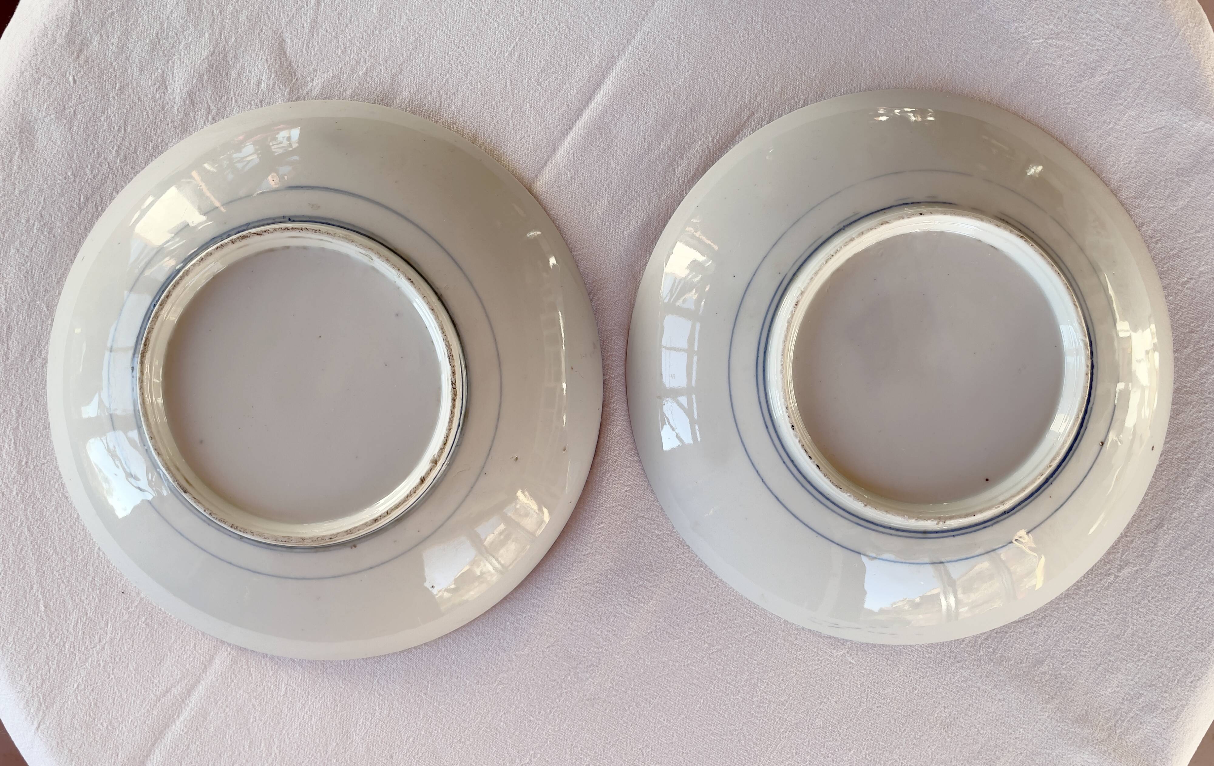 2 large Japanese plates with rare “Inban” decoration