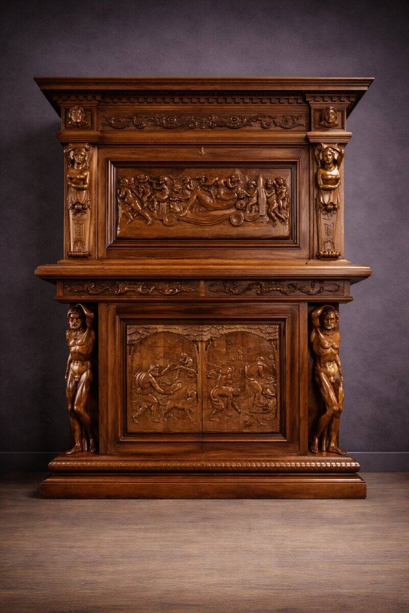 Antique solid wood furniture richly carved, in Renaissance style.