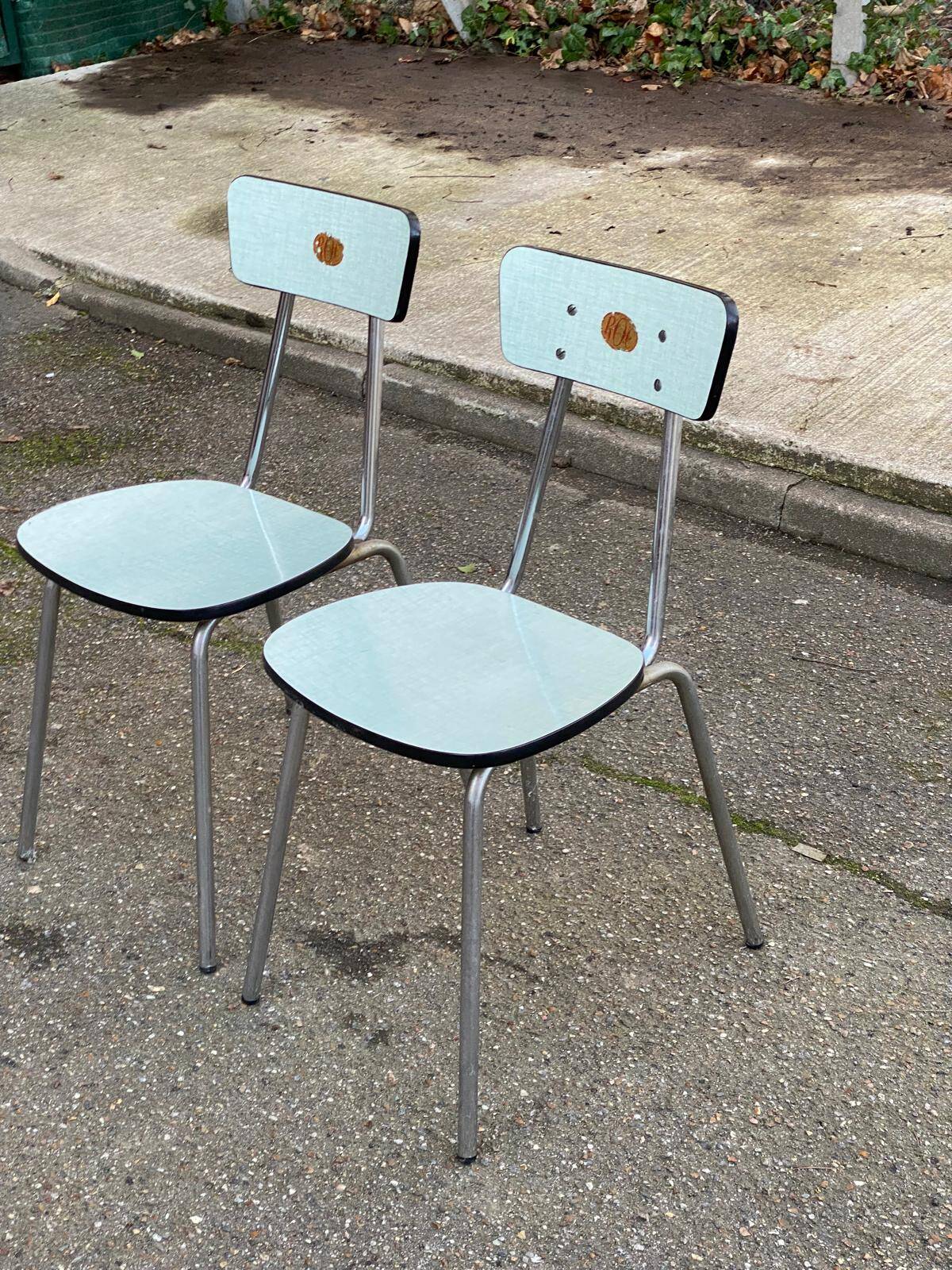 2 blue 1980s Roc La Samaritaine Formica chairs