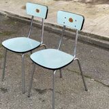 2 blue 1980s Roc La Samaritaine Formica chairs