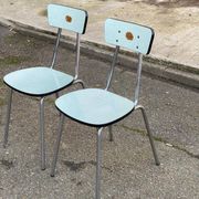 2 chaises formica Roc La Samaritaine bleues années 80