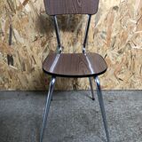 Chaise cuisine formica imitat° bois avec pieds compas metal chromé vintage