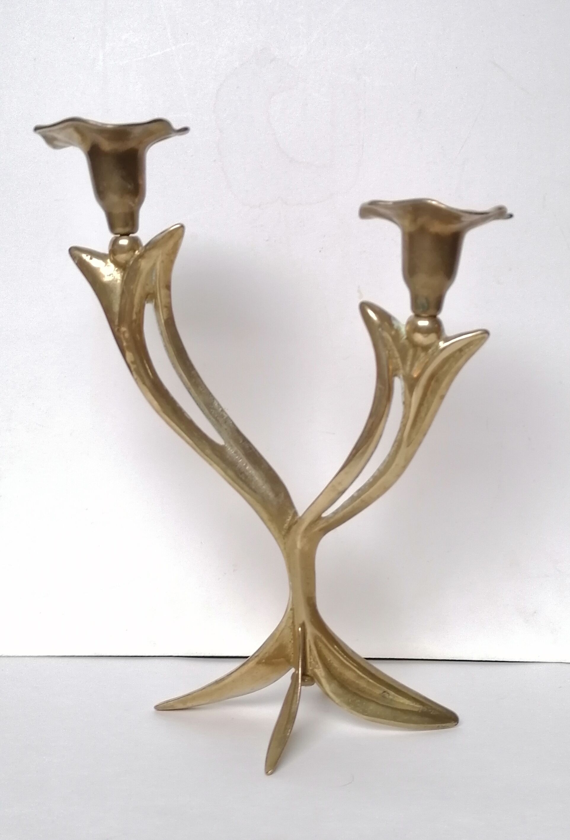 Two-light brass candle holder