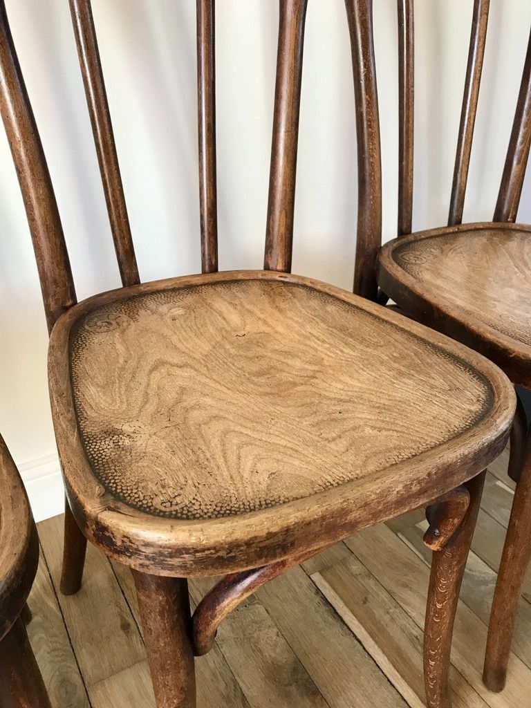Set of 4 bistro chairs in curved wood of beech Luterma 30s