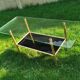 vintage coffee table, brass frame, glass and mirror tray, 50/60'S, 15 photos