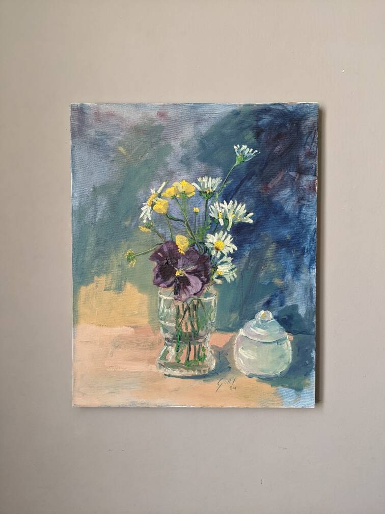 Acrylic on canvas contemporary painting bohemian countryside still life