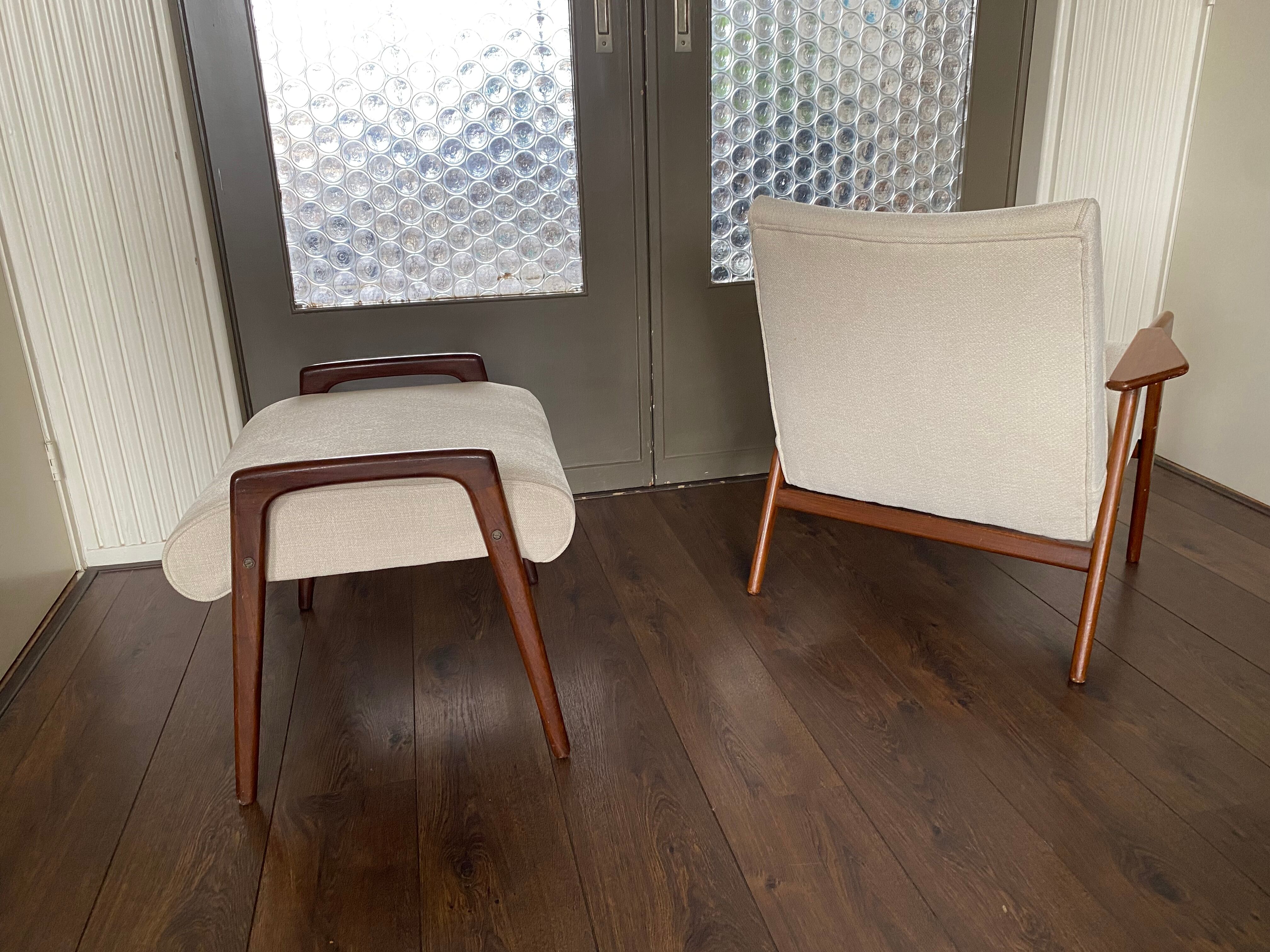 Fauteuil scandinave vintage Ruster avec tabouret du designer suédois Yngve Ekström pour Pastoe, années 60