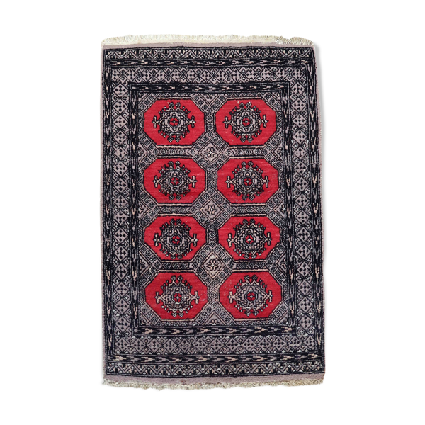 Handmade vintage Uzbek Bukhara rug 84cm x 127cm 1970s
