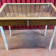 Old table showcase in walnut wood and glass, to install, store model with heavy glass