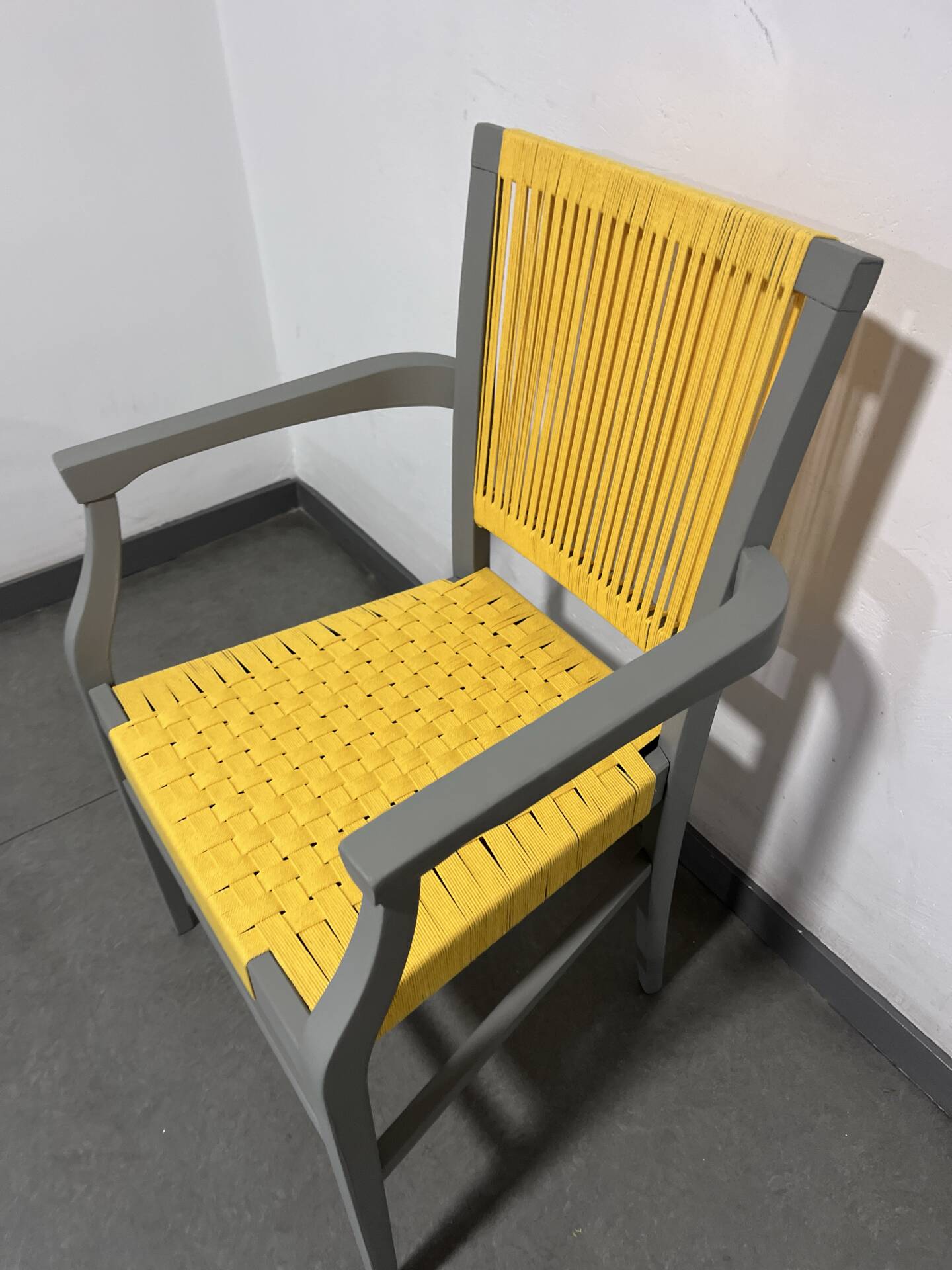 Revisited vintage armchair – handmade yellow weaving