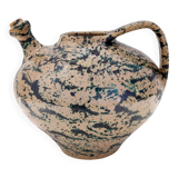 Vintage Brown and Green Lacquered and Handpainted Terracotta Vase, Deruta, Italy