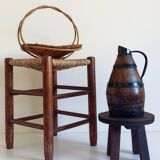 19th Century Rustic French Oak and Metal Hand-Crafted Pitcher