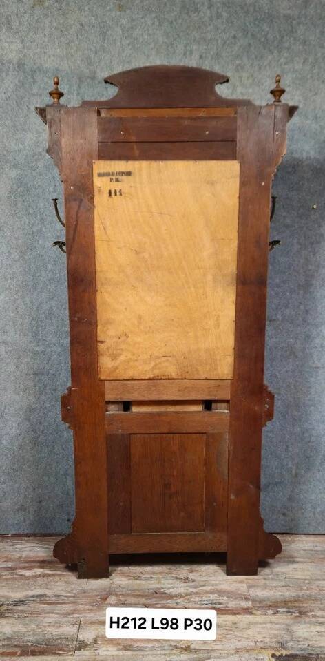 Coat rack - antique oak coat stand - mirror - marble