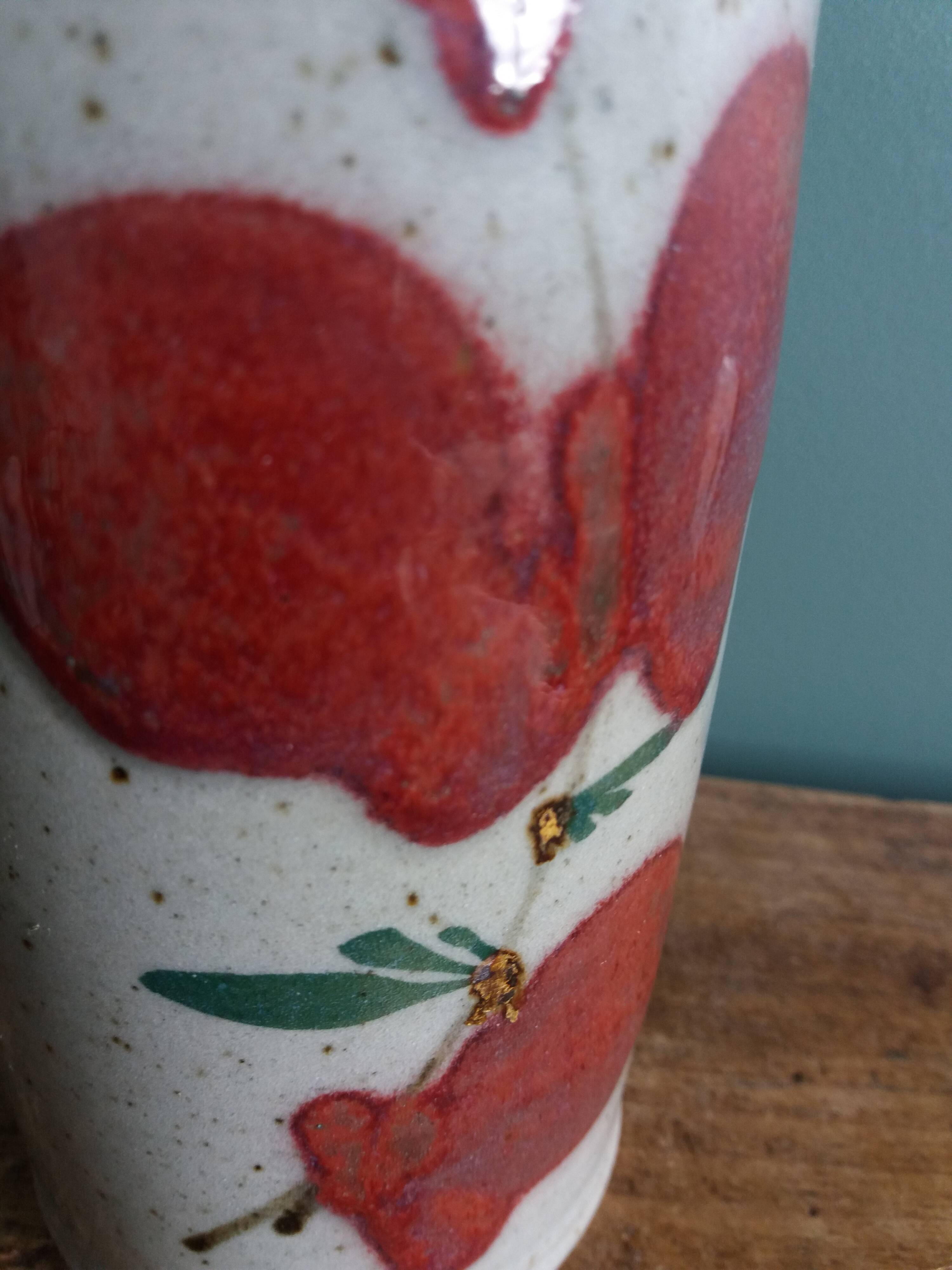 Signed scroll vase with poppy dragonfly decor