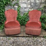 Pair of vintage pink velvet toad armchairs 1960