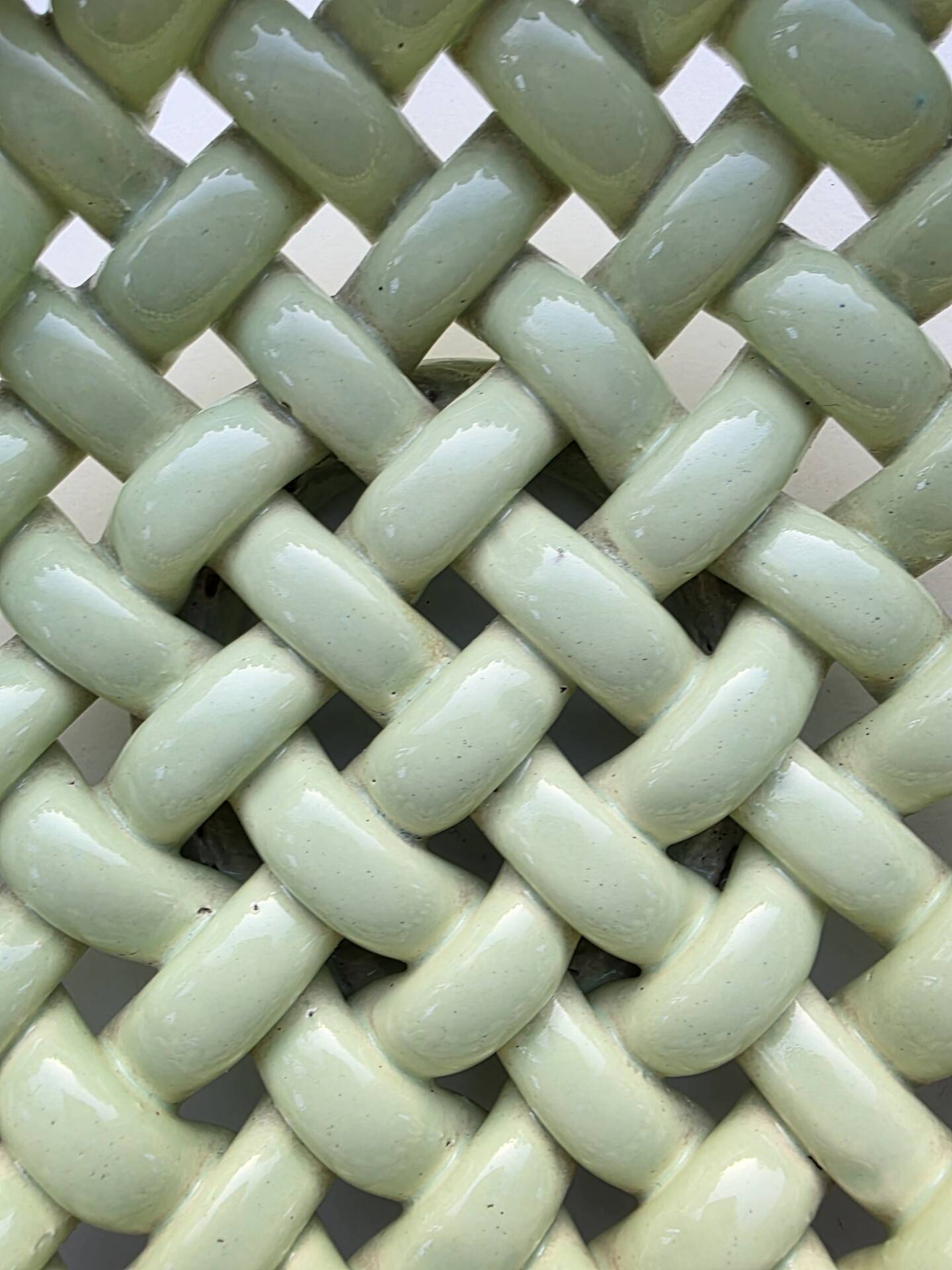 Light green woven ceramic basket Jérome Massier Vallauris