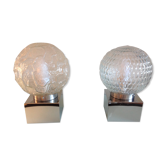 Pair of globe bedside lamps in glass and chrome/vintage metal 70-80