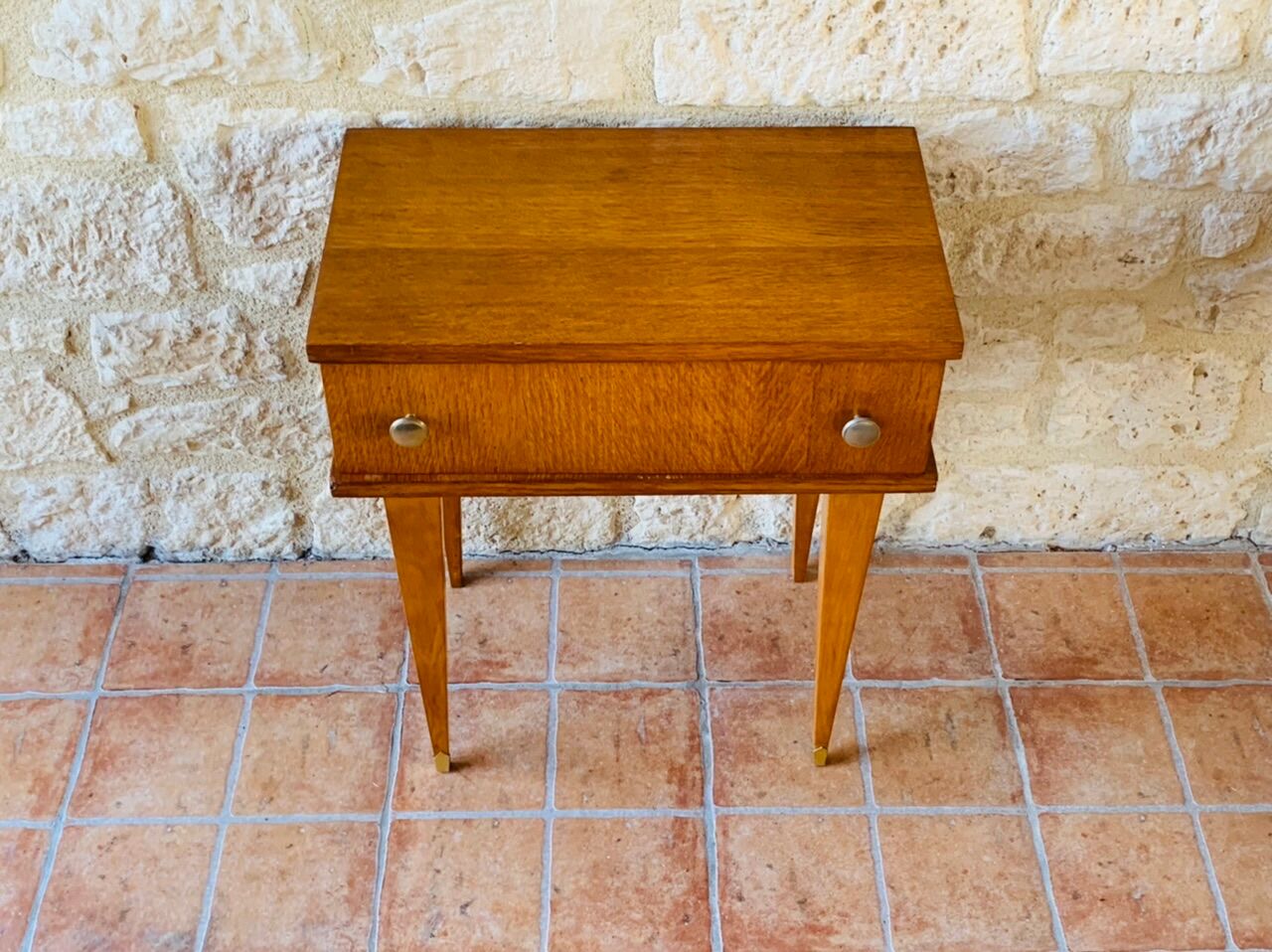 Vintage bedside table on compass legs, 1950 ́s