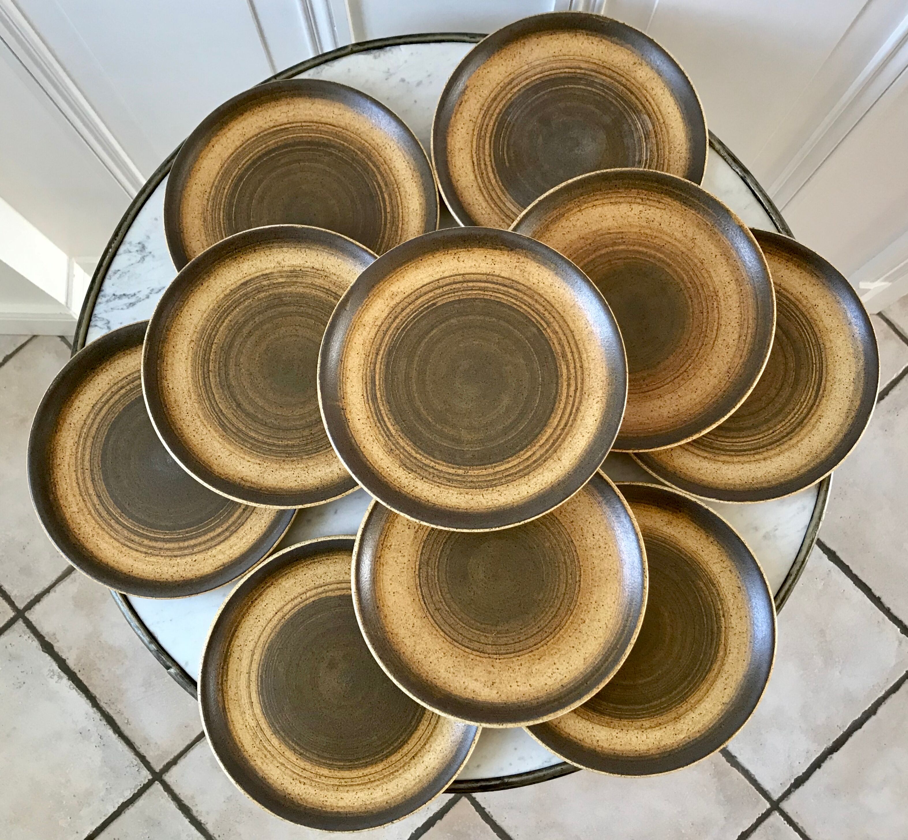 Set of 10 hand-painted Longchamp sandstone dessert plates