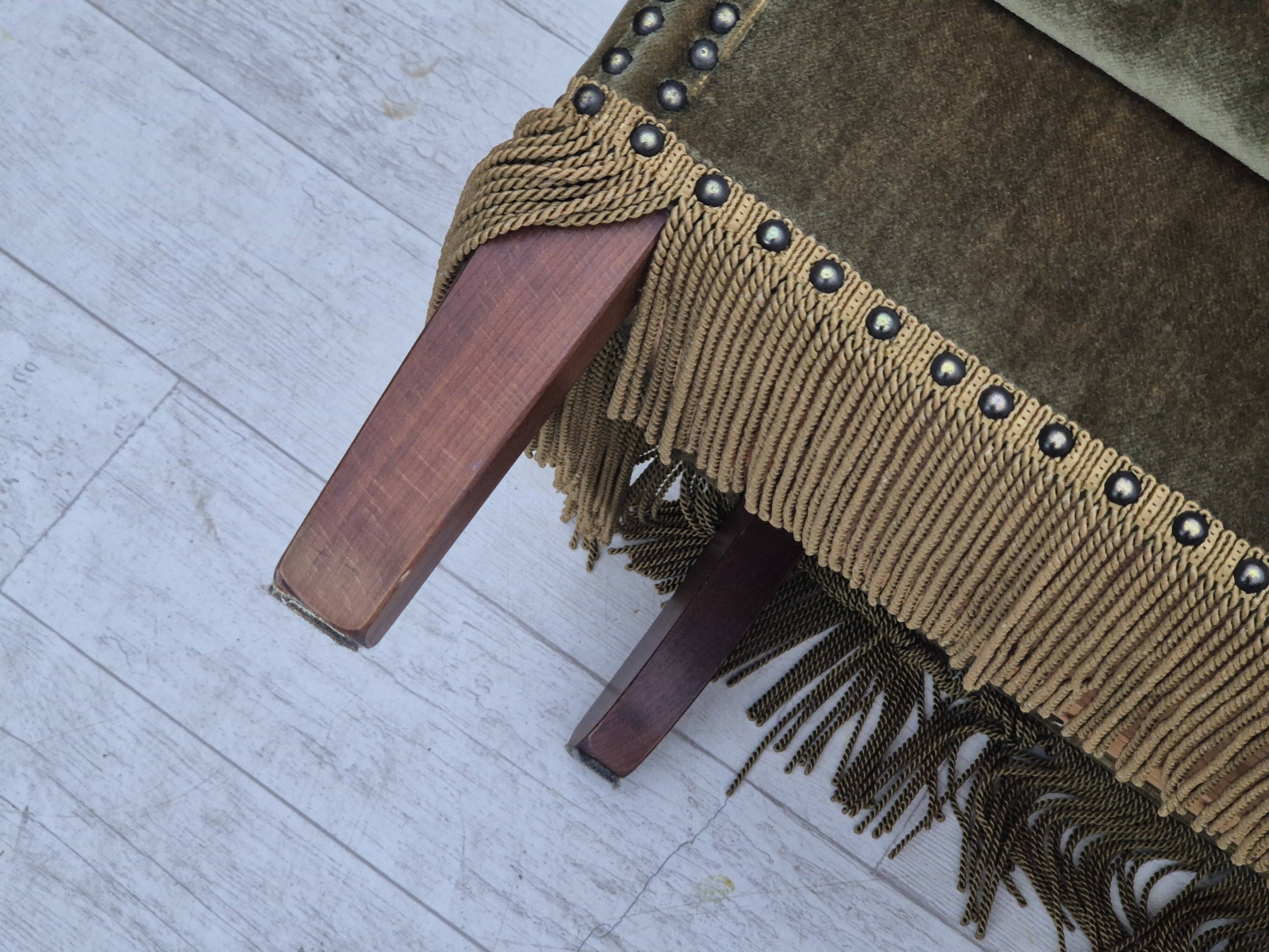 1970s, Danish highback armchair, original condition, furniture velour, double sided seat cushion.