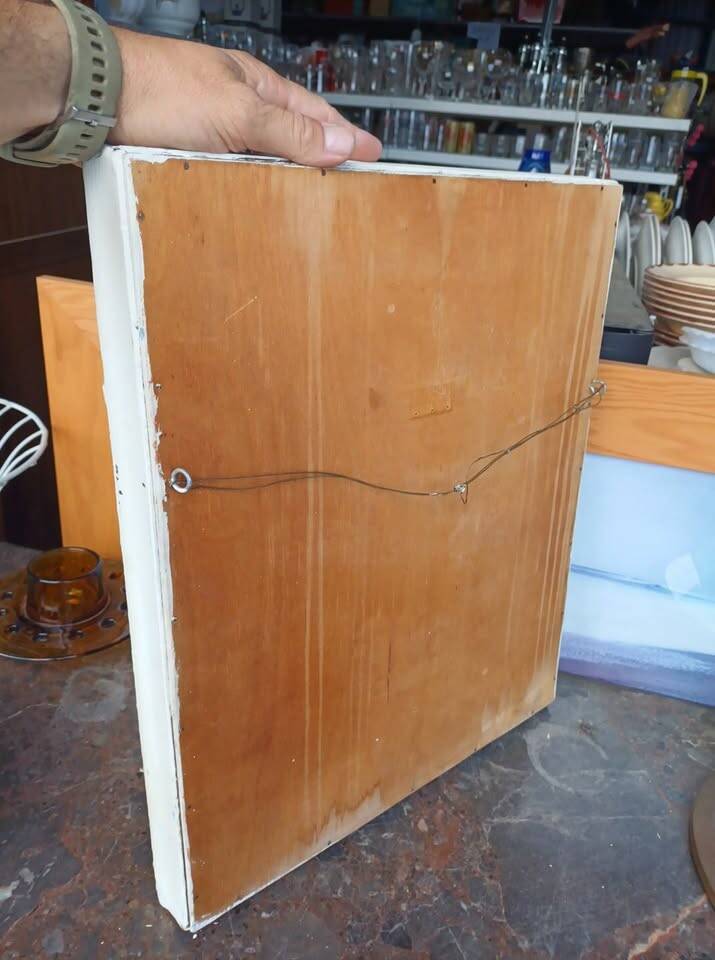 Miroir vintage bois et enduit