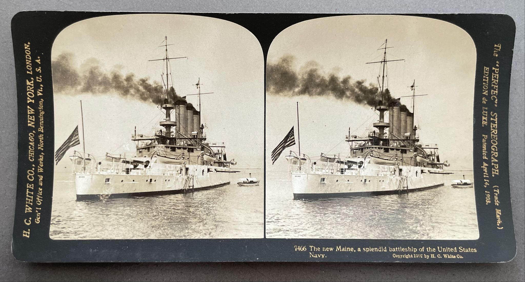 Old photograph stereo, stereograph, luxury albumine 1903 U.S. Navy battleship